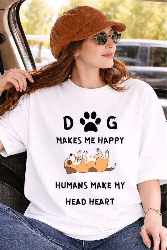 Dog Makes Me Happy Unisex Oversized Classic T-Shirt - Minimal Edition
